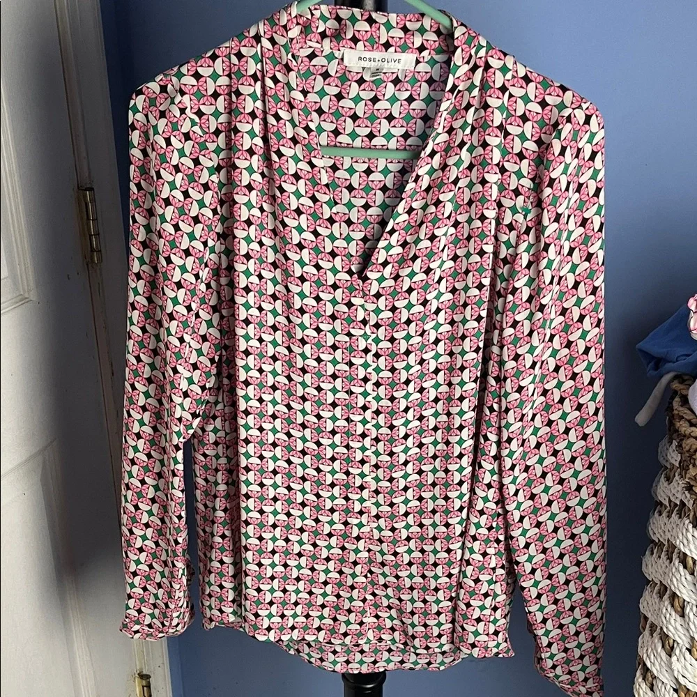 Rose & Olive Geometric Pink and Green Women's Jacket - Picture 1 of 5